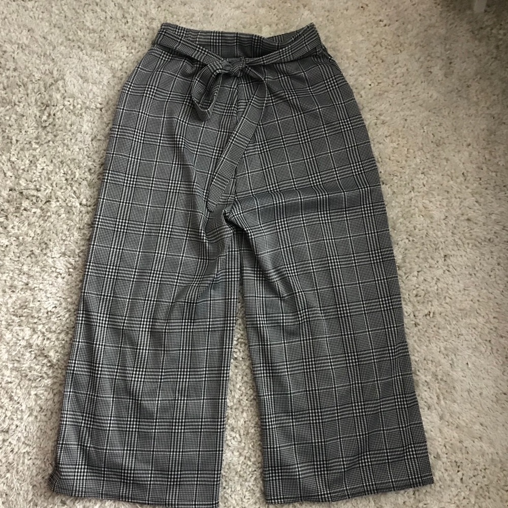 Black and white wide leg pants houndstooth plaid